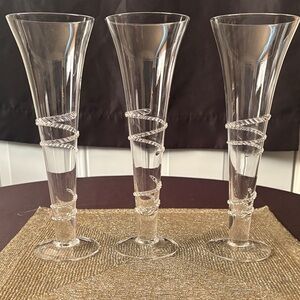 Clear Crystal Fluted Champagne Flutes with Spiral Detail - Set of 3